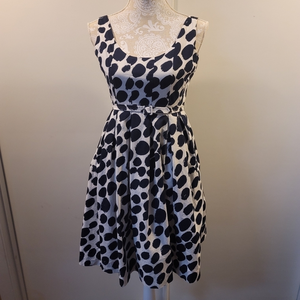 J.Crew navy polka dot a line dress with pockets